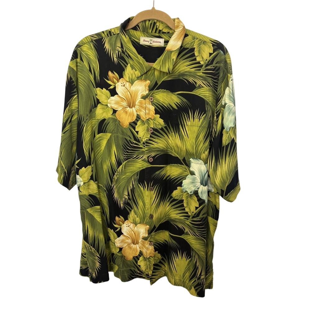 Tommy Bahama 100% Silk Special Rum Camp Hawaii Shirt XL Green Floral Beach